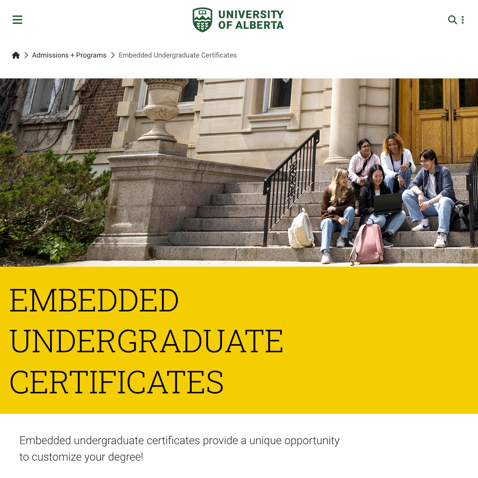 Tablet view of the landing page header and intro content.